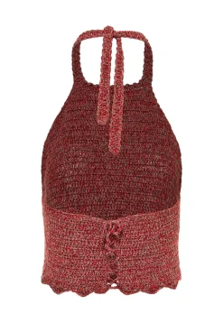 BLU0089-ROJ Women's Halter Neck Woven Blouse
