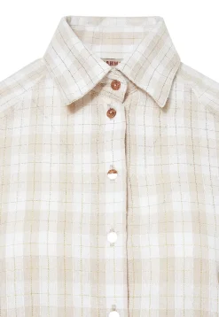CAM0258-BEI Women's Long Sleeve Checkered Shirt